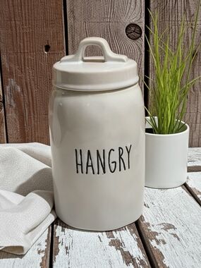 White Ceramic 'HANGRY' Kitchen Canister with Lid